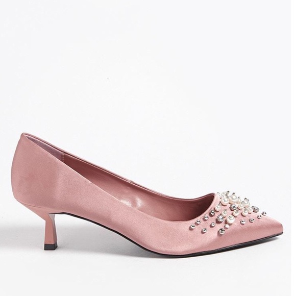 pink satin kitten heels
